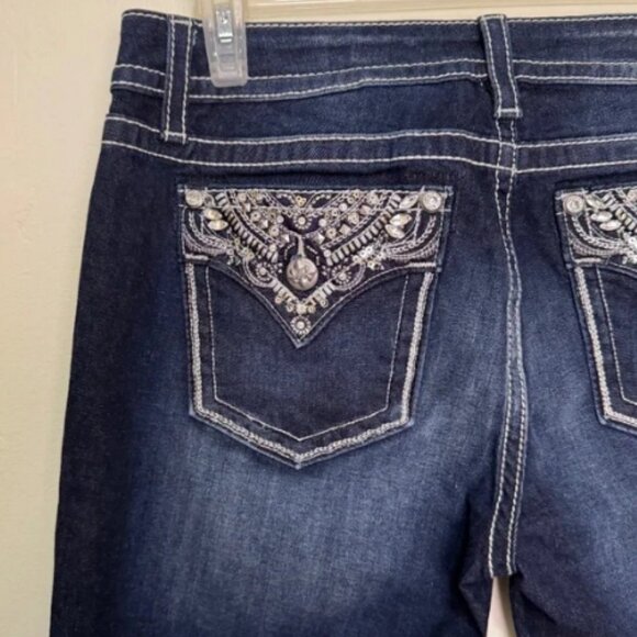 NWOT Miss Me Chloe Bootcut Jeans with Metallic Glitz Faux Flap Pockets Size 32 - Picture 9 of 13